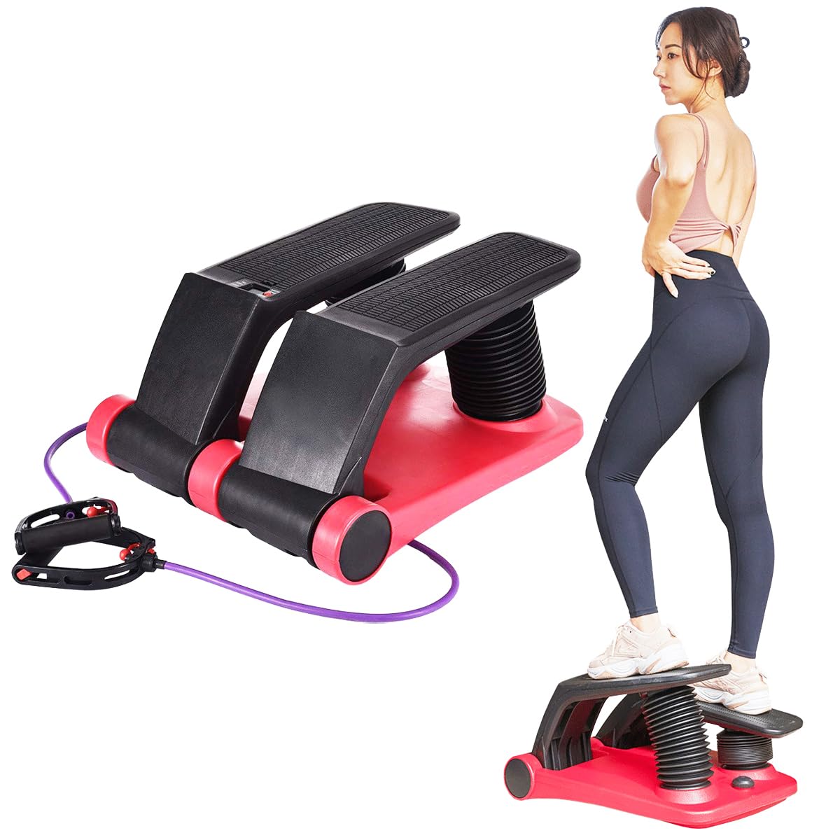INTBUYING Stepper Climber Fitness Machine with Resistance Bands - Portable Stair Stepper for Home Workout, Low-Impact Cardio Exercise Equipment - Adjustable Height, Space-Saving Design with Comfortable Foot Pedals - Perfect for Small Spaces, Apartment Gym & Office Fitness