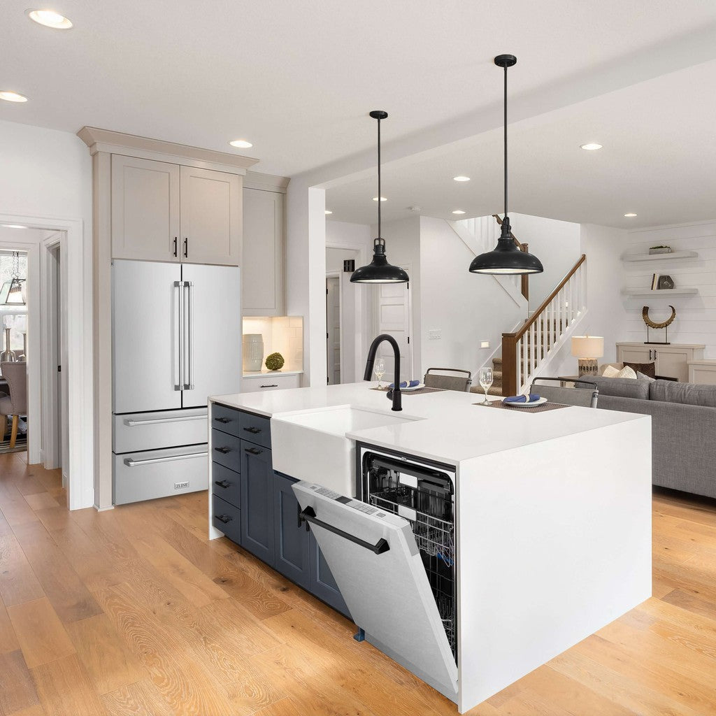 ZLINE Autograph Edition 24-inch Built-In Tall Tub Dishwasher - Monument Series 3rd Rack, Top Control Panel, Satin Stainless Steel with Matte Black Handle, Ultra Quiet 45dBa (DWMTZ SN 24 MB) - Perfect for Modern Kitchens, Open Concept Homes, and Luxury Condos
