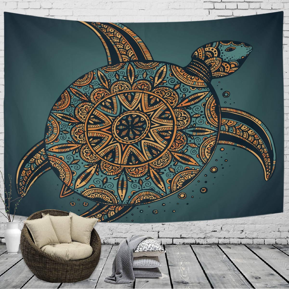 Emelivor Small Tapestry Wall Hanging 60x51 Inch - Colorful Doodle Turtle Tapestry for Bedroom Decor, Wall Blanket, Boho Room Aesthetic - Perfect for Dorm, Living Room & Home Decoration