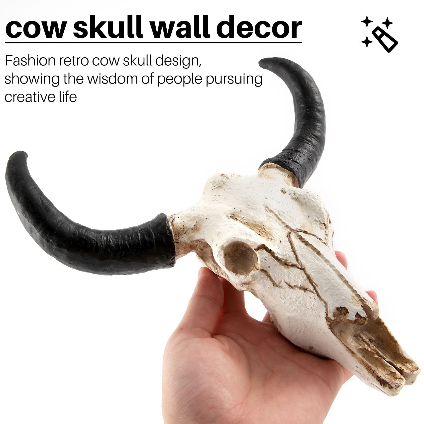 3D Resin Longhorn Cow Skull Wall Art - Wildlife Animal Sculpture for Western Home Decor, Halloween Party, Ranch & Farmhouse Wall Hanging Decoration
