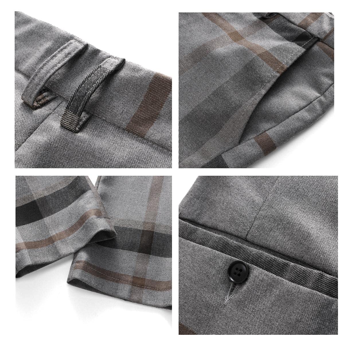 Men's 3 Piece Check Plaid Suit Set - Single Breasted One Button Formal Blazer with Pants & Vest | Perfect for Business, Wedding, Prom & Special Occasions