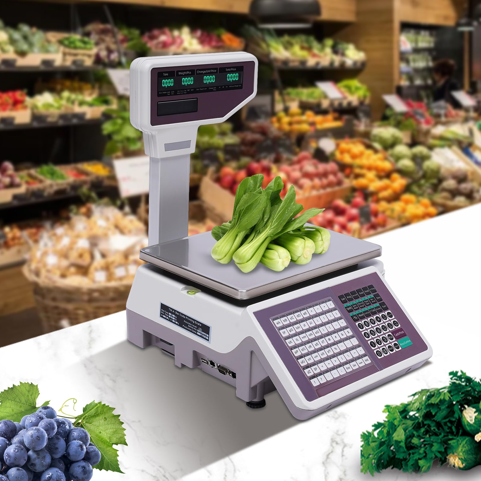Digital Price Computing Scale with Thermal Label Printer - 66LB/30KG Capacity, Pole Display for Supermarkets & Retail Stores (APP Compatible) - Perfect for Pricing, Weighing & Inventory Management