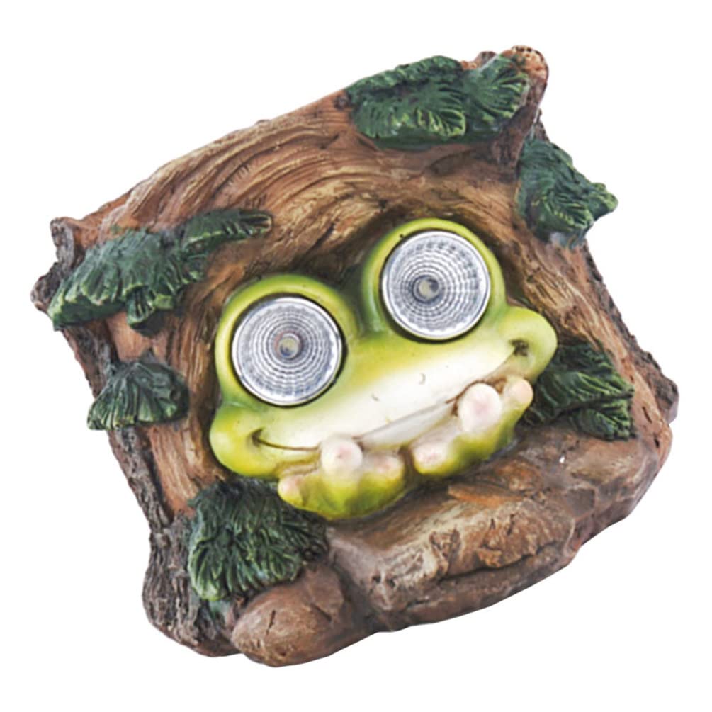 Cute Frog Planter Pot with Solar Light Eyes - Resin Succulent Flower Pot for Office Desk, Home & Garden Decor - Frog in Tree Stump Design - Perfect for Indoor Plants, Succulents & Small Garden Decorations