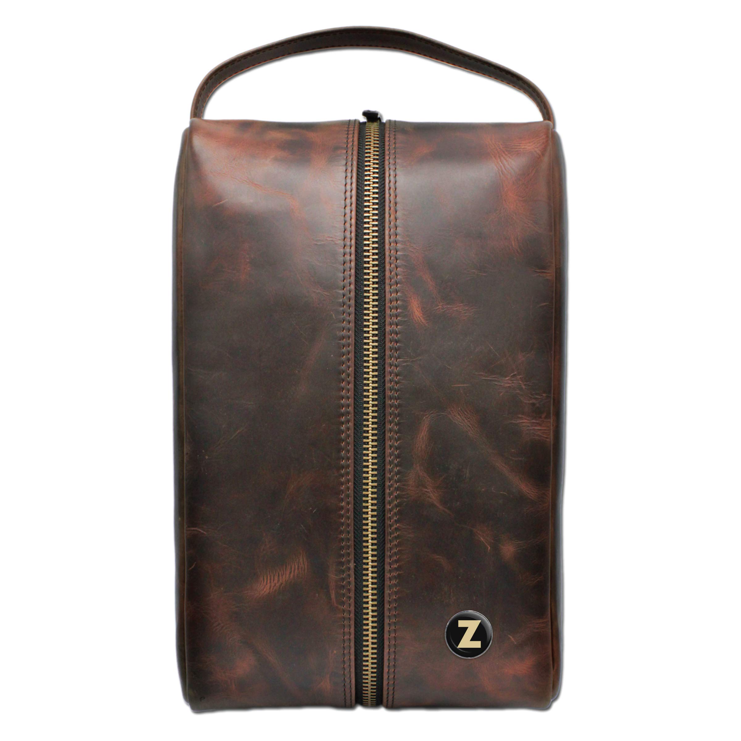Premium Dakota Leather Shoe Bag with Zipper - Custom Monogram Initials (A-Z) - Perfect for Golf, Travel & Storage