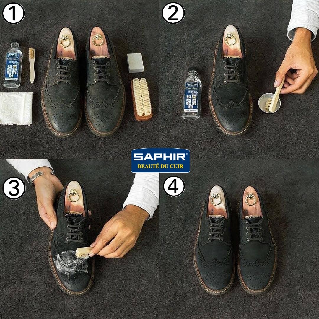 Saphir Omnidaim Leather Cleaner for Suede & Nubuck Shoes, Bags & Accessories - Gentle Cleaning & Protection for Delicate Leather Goods