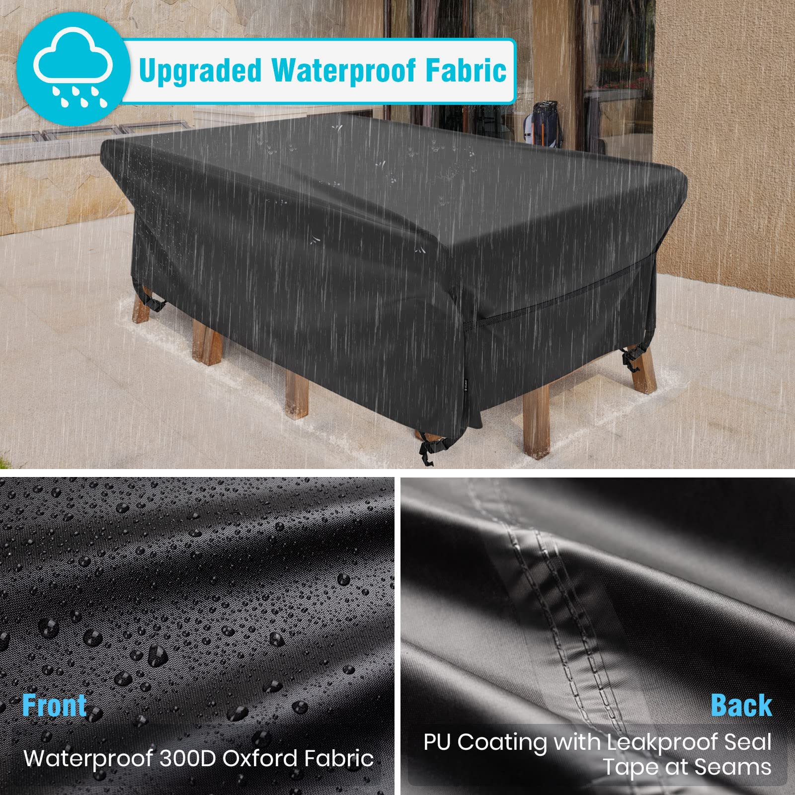 Velway Waterproof Rectangle Patio Table Cover 84”Lx52”Wx29”H - Heavy Duty Oxford Fabric Outdoor Dining Table & Chairs Cover - Tear & Wind Resistant, Dust Proof Furniture Protection for Winter - Perfect for Backyard, Deck, Garden and Outdoor Dining Areas