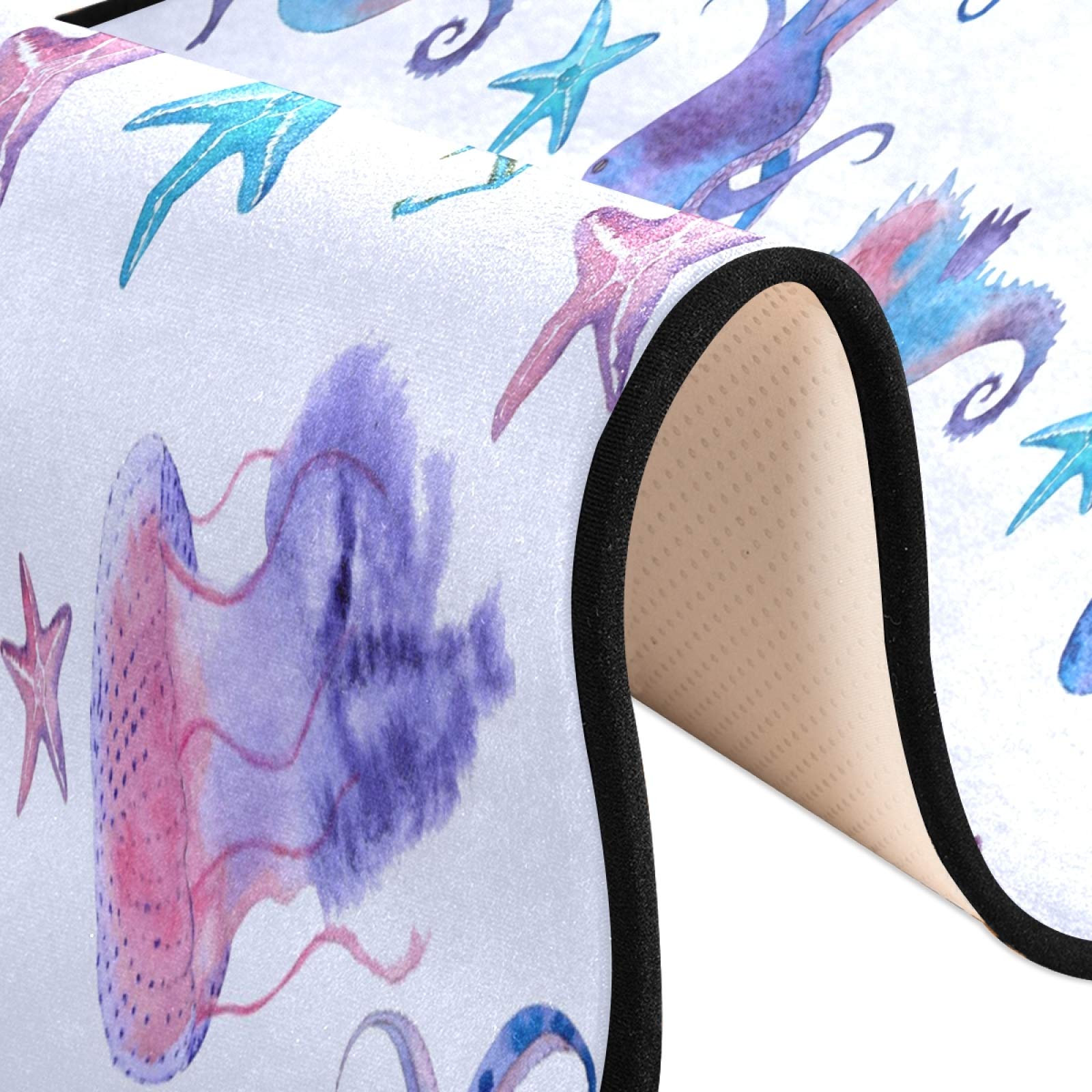 Non-Slip 2'x6' Long Runner Rug with Sea Life Design - Jellyfish, Seahorse, Starfish & Octopus Pattern - Perfect for Hallway, Living Room, Bedroom, Bathroom & Entryway - Soft Indoor Carpet Mat for Home Decor | Great for Beach House, Kids Room & Coastal Themed Spaces