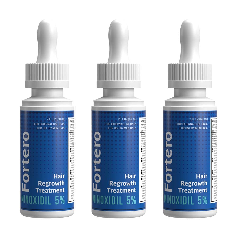 5% Minoxidil Hair Regrowth Treatment for Men - Anti-Hair Loss Formula for Pattern Baldness & Alopecia | Stops Hair Fall, Promotes Thicker Hair Growth | 2 fl Oz (3 Pack) | Perfect for Daily Use at Home or Travel