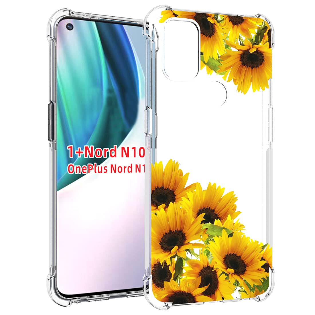 OnePlus Nord N10 5G Case - Clear Slim Shockproof TPU Rubber Protective Cover with Sunflower Pattern for Women & Girls | Perfect for Everyday Use, Work & Travel