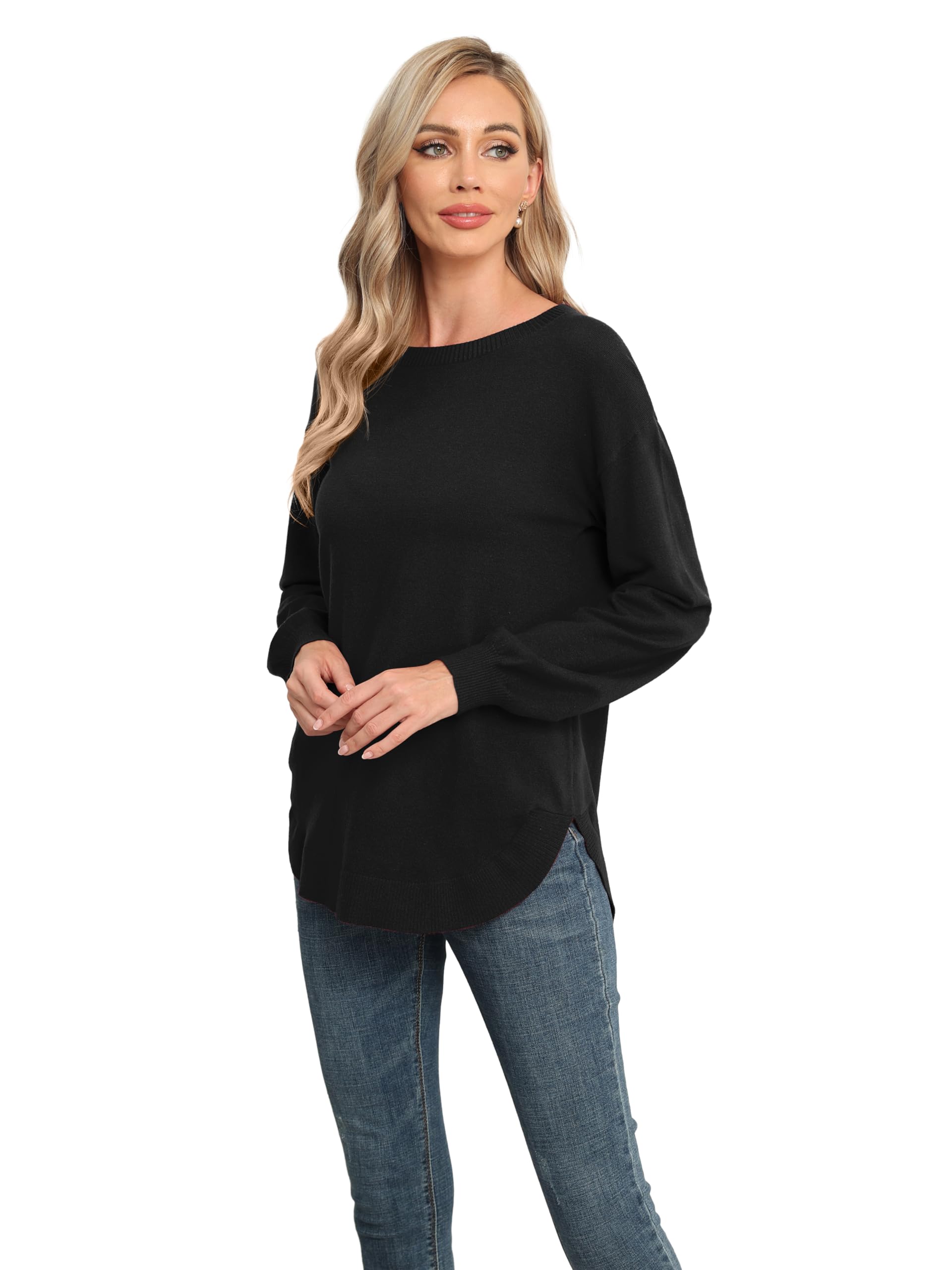 GRECERELLE Women's Lightweight Knit Pullover - Soft Crew Neck Long Sleeve Sweater for Casual Wear