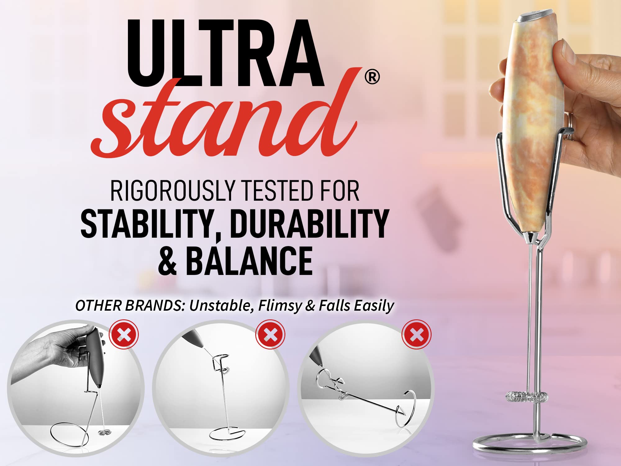 Premium PRO MILK FROTHER WAND - High-Speed Handheld Milk Frother with Upgraded Stand - Powerful Electric Foam Maker with Stainless Steel Whisk (Granite) - Perfect for Lattes, Cappuccinos, Hot Chocolate & Baking - Ideal for Home Baristas & Coffee Lovers