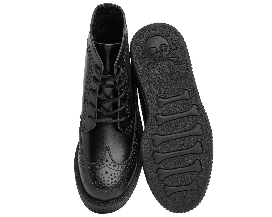 T.U.K Black Brogue Wingtip Viva Low Creeper Boot - Stylish Vintage Punk Rock Shoes for Women & Men - Perfect for Concerts, Parties & Everyday Fashion