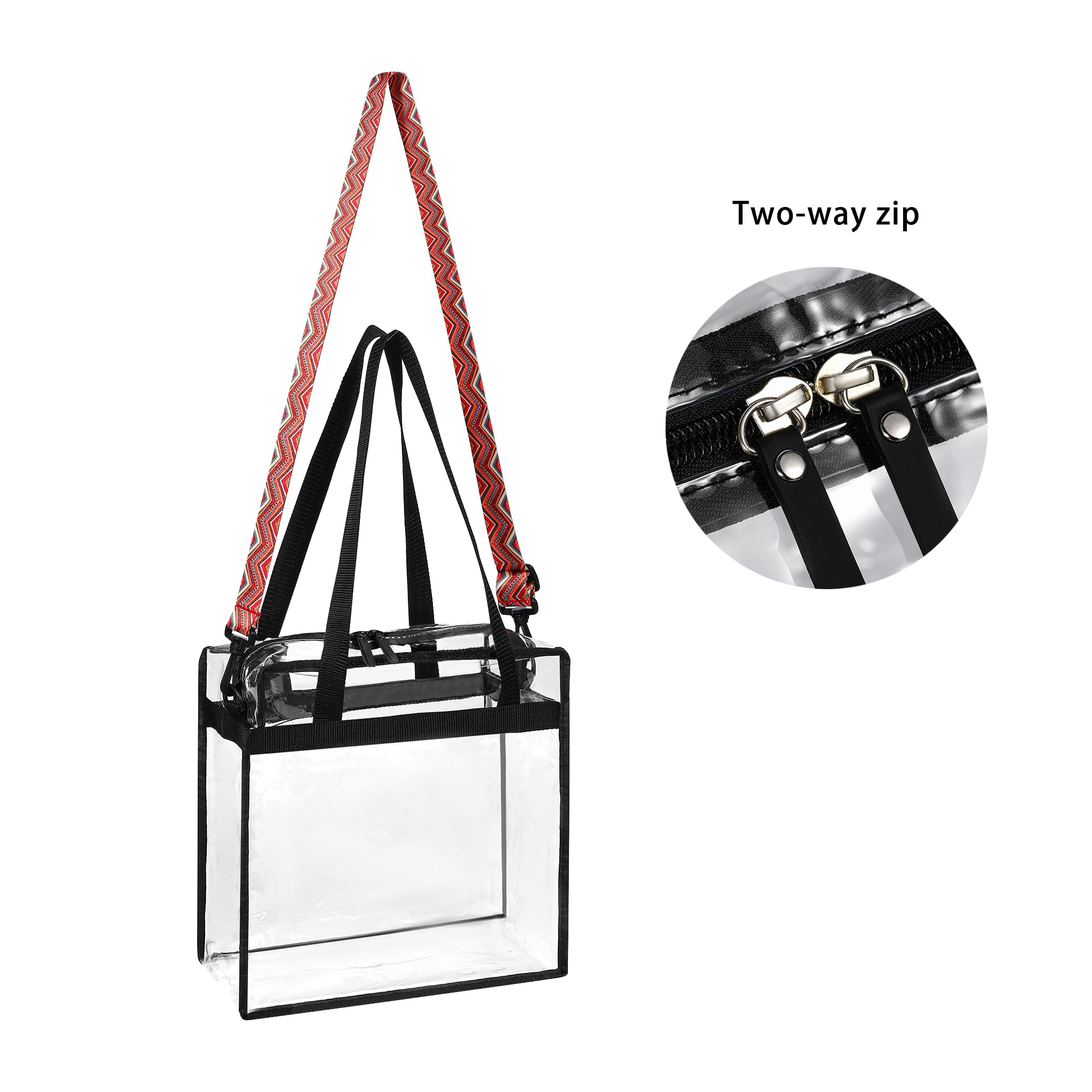 BAGAIL Clear Stadium Approved Tote Bag with Zipper Closure - Crossbody Messenger Shoulder Bag with Adjustable Strap - Perfect for Concerts, Sports Events & Travel Security Checks