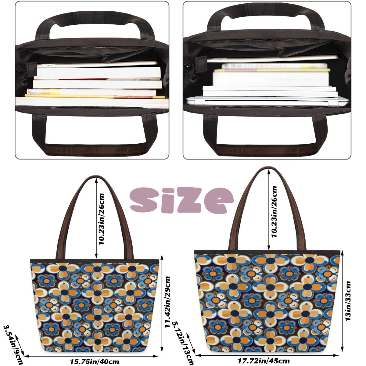 Art Clover Flowers Zippered Tote Bag for Women - Stylish Large Handbag Purse for Work, Travel & Daily Use | Durable Canvas Shopper Bag with Secure Zipper Closure