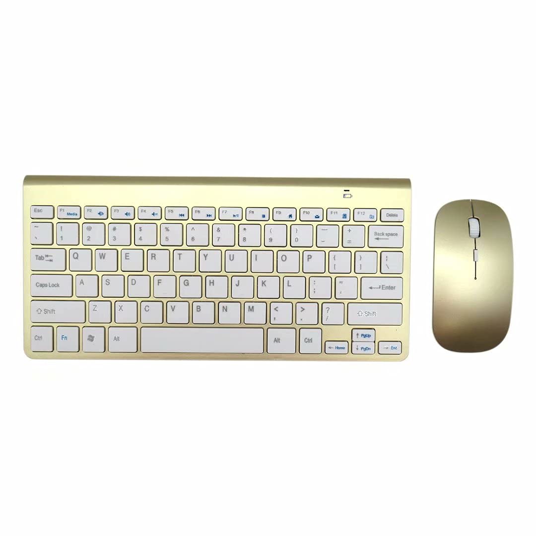 USonline911 Mini Wireless Keyboard & Mouse Set - 2.4G Waterproof Combo for Mac, Apple, PC, Computer (Gold) | Perfect for Home Office, Gaming & Travel