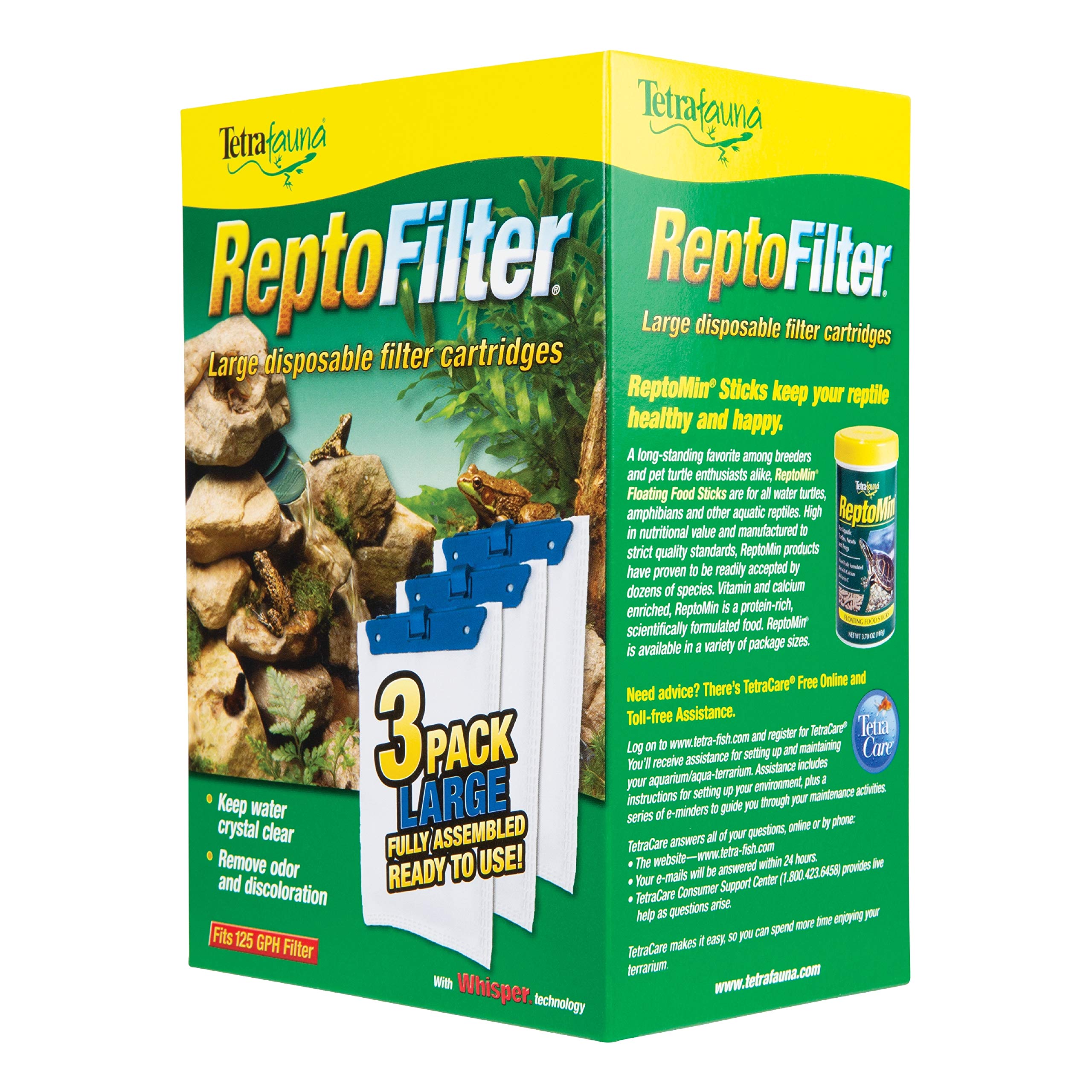 TetraFauna ReptoFilter Medium Filter Cartridge Refills 3-Pack – Replacement Filter for Reptile Tanks & Terrariums – Ideal for Aquatic Turtles, Lizards & Amphibians