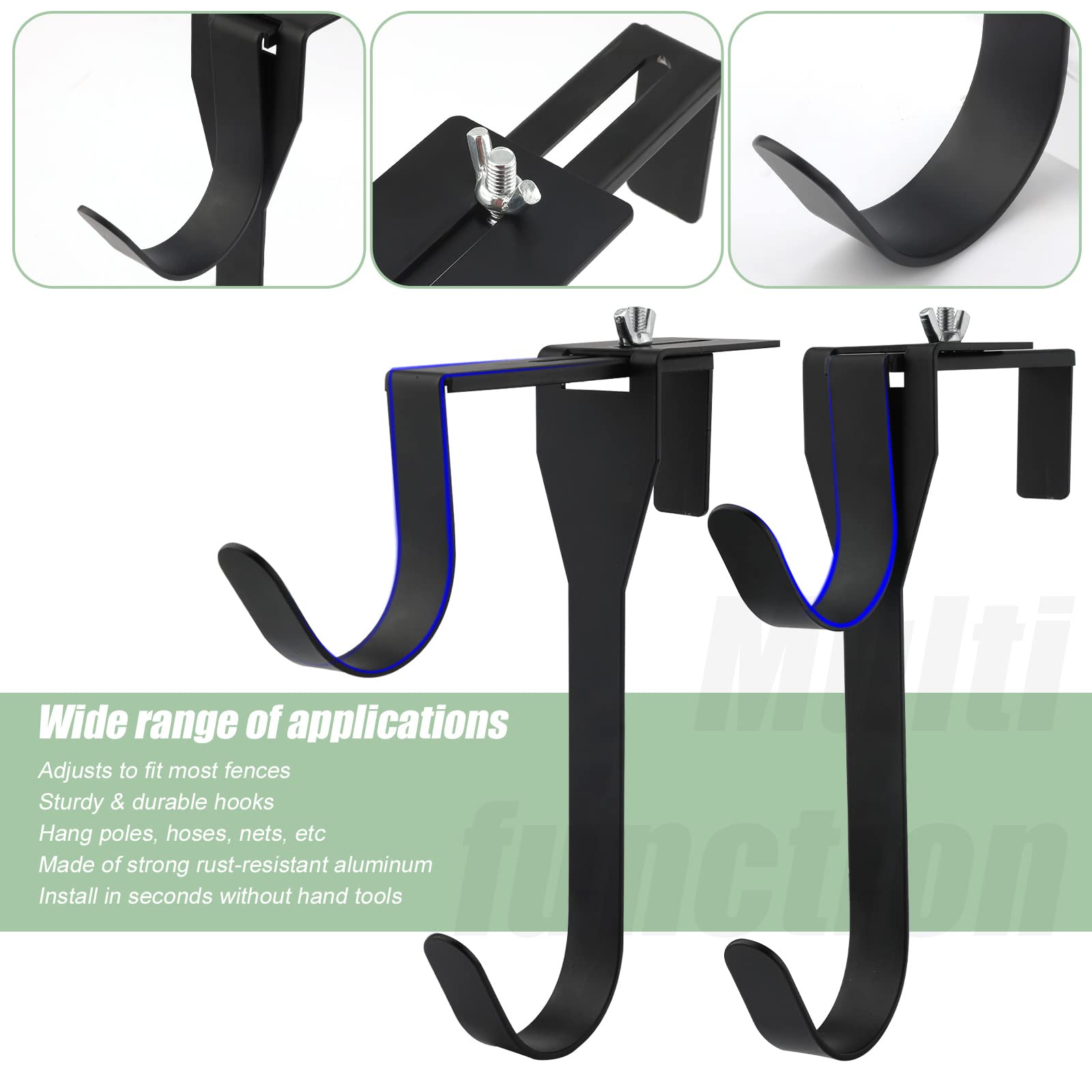AIEX 2-Pack Adjustable Pool Pole Hooks - Heavy Duty Rustproof Metal Hanging Hooks for Pool Fence & Wall Mounting | Perfect for Inground & Above Ground Pools (Black) - Ideal for Pool Maintenance, Safety Fencing & Backyard Organization