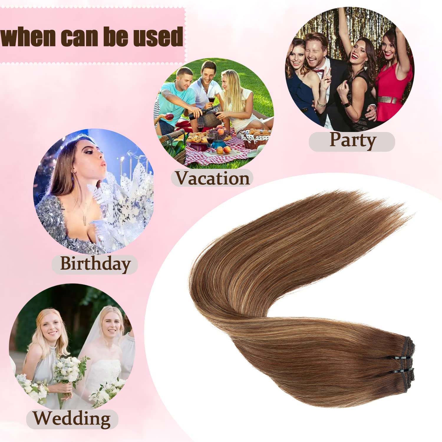 Clip in Human Hair Extensions 120g - 8PCS Remy Straight Hair Extensions Balayage Chocolate Brown to Caramel Blonde (24inch, #4/27/4) - Perfect for Daily Styling, Parties & Special Occasions