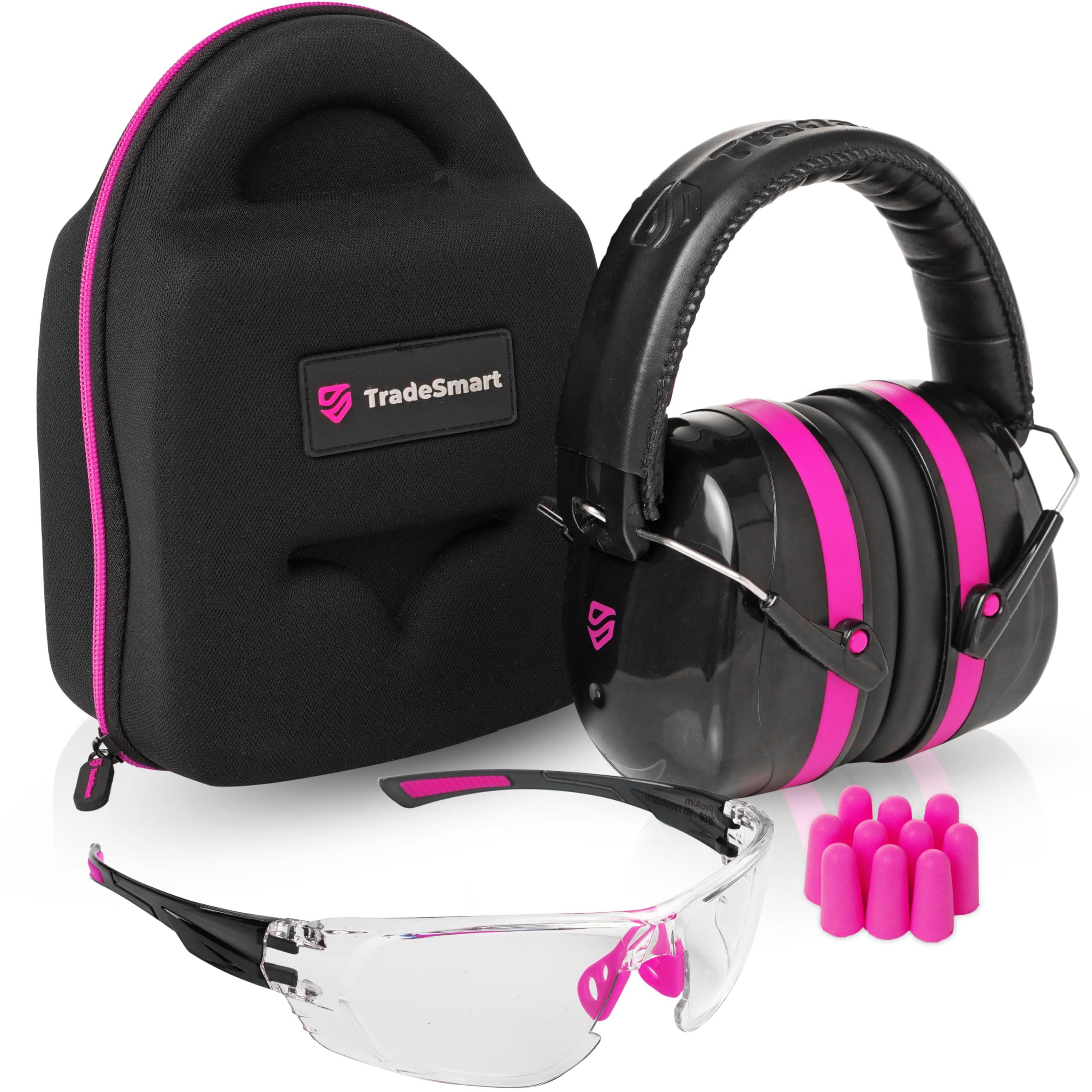TradeSmart All-in-One Shooting Ear Protection Set - NRR 28dB Noise Reduction Earmuffs, Safety Glasses & Earplugs with Carry Case for Shooting Range, Hunting & Outdoor Sports