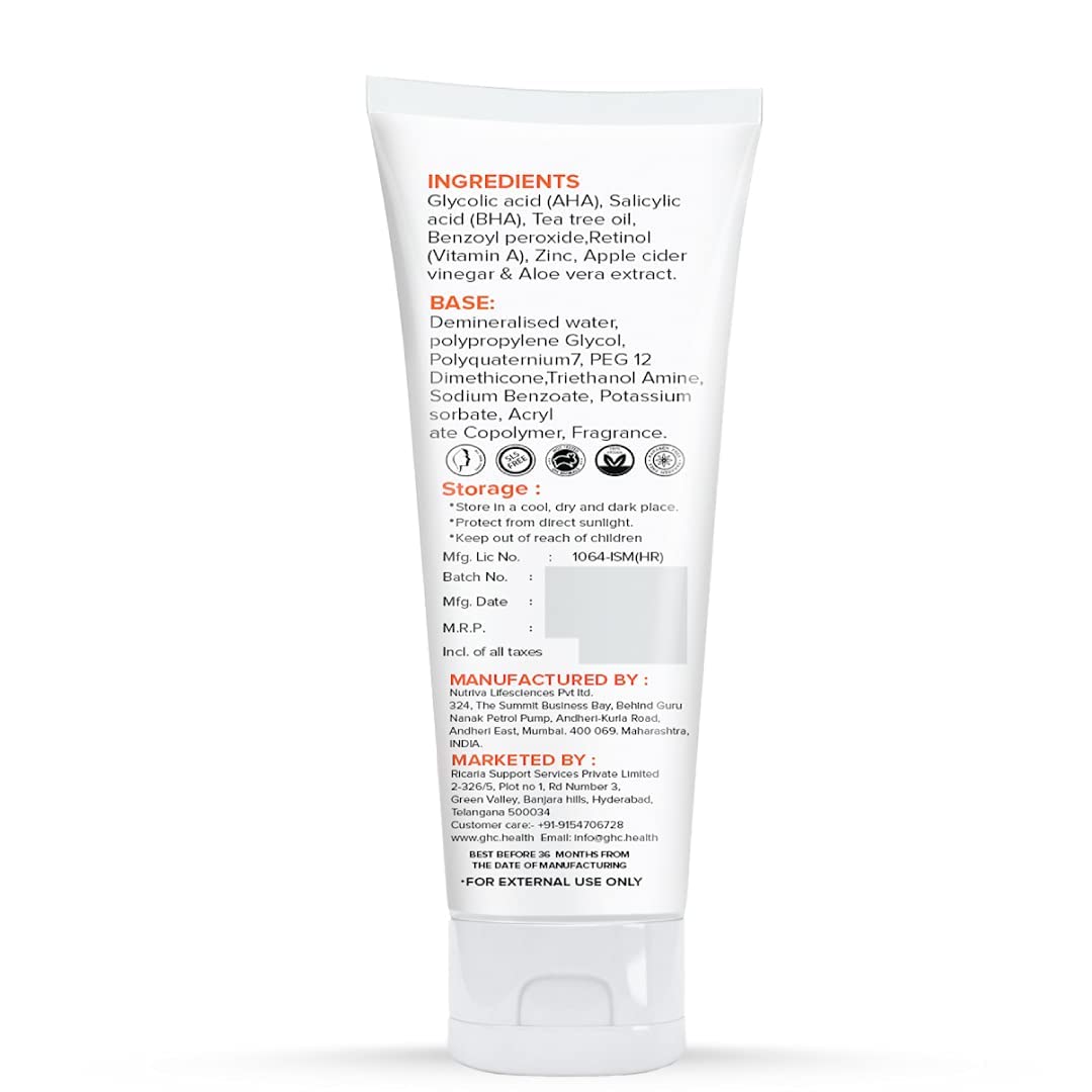 GHC AHA-BHA Face Gel for Acne Treatment - Fights Active Acne & Blemishes, Brightens Skin Tone, 30g - Perfect for Daily Skincare Routine & Oily/Acne-Prone Skin