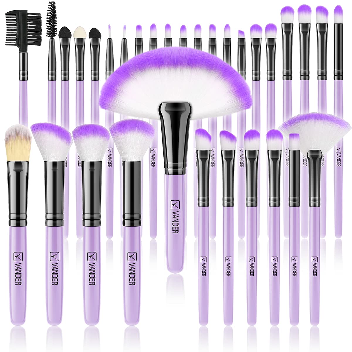 VANDER Professional 32-Piece Makeup Brush Set for Foundation, Concealer, Eyeshadow & Eyeliner - Soft Purple Cosmetic Brushes for Flawless Makeup Application | Perfect for Beginners, Professionals & Travel Makeup Kits