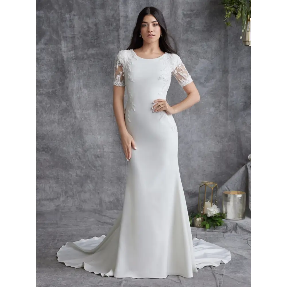 Bellarose Leigh Wedding Dress by Rebecca Ingram - Elegant A-Line Gown with Lace Appliques for Bridesmaids, Church Ceremonies & Formal Events