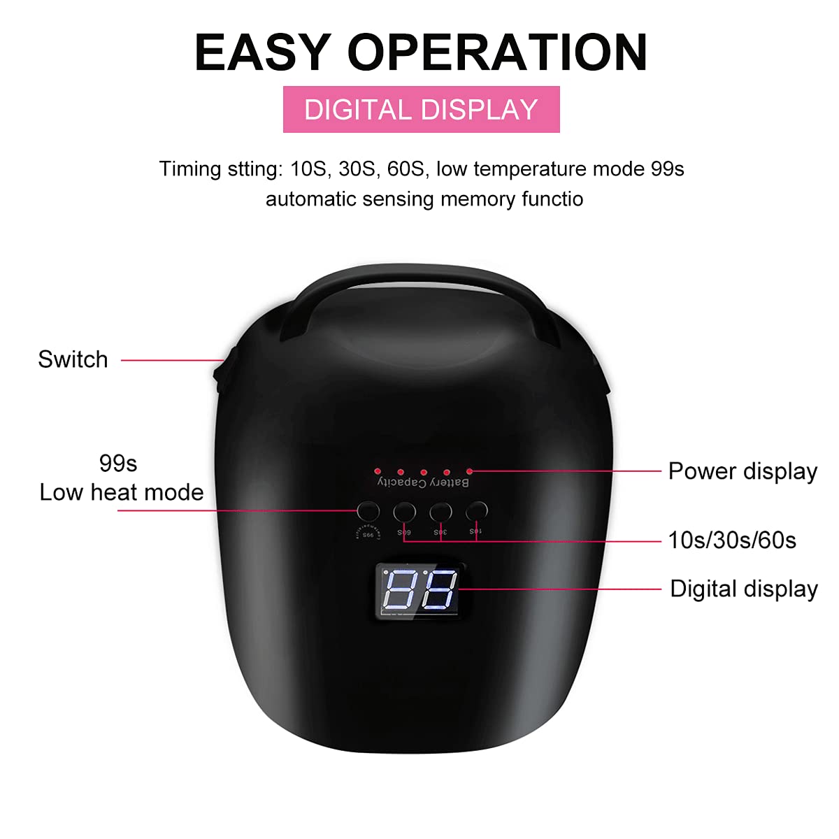 Rechargeable 86W Cordless UV LED Nail Lamp with Whitening Light & 4 Timer Settings, Auto Sensor for Gel Polish Curing - Perfect for Home Manicures & Salon Nail Art