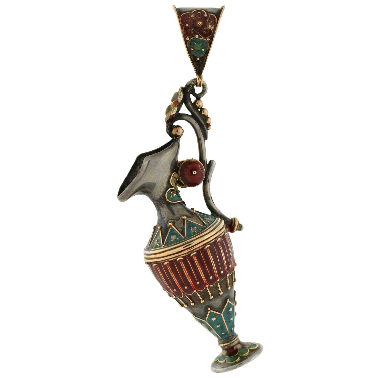 Victorian Sterling Silver Enameled Etruscan Urn Earrings and Pendant Set - Elegant Antique Jewelry for Women, Perfect for Weddings, Parties & Special Occasions