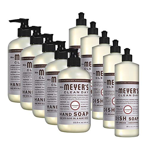 **Lavender Scented Hand Soap and Dish Soap Combo Pack - 5 x 12.5 Fl oz Hand Soap & 5 x 16 Fl oz Dish Soap - Gentle Cleansing for Kitchen, Bathroom & Travel**
