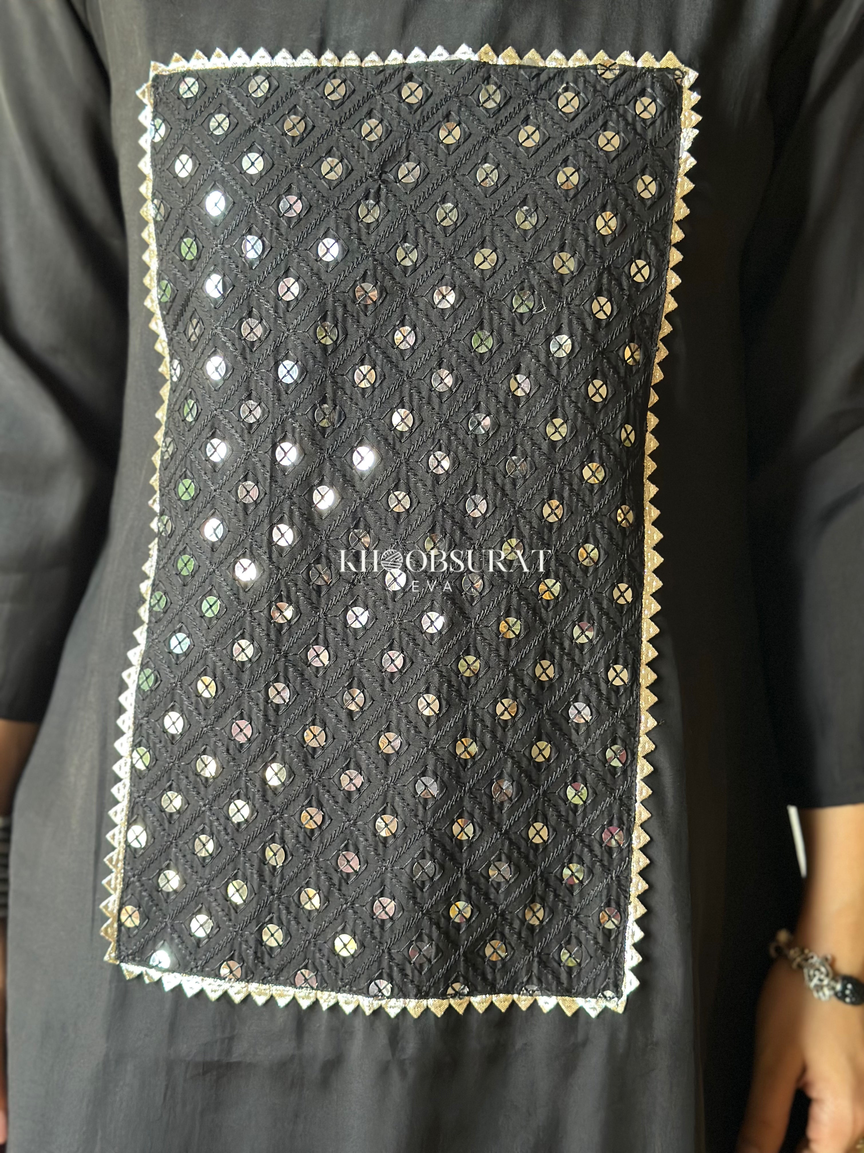 Glowy Fox Black Sequin Kurta Set for Women - Stylish Indian Ethnic Wear for Parties, Weddings & Festive Occasions