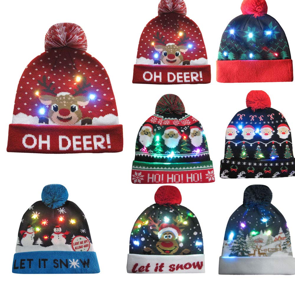 Lurowo LED Light Up Beanie Hat - Unisex Knitted Winter Hat for Christmas & Xmas - Perfect for Holiday Parties, Outdoor Activities & Nighttime Events