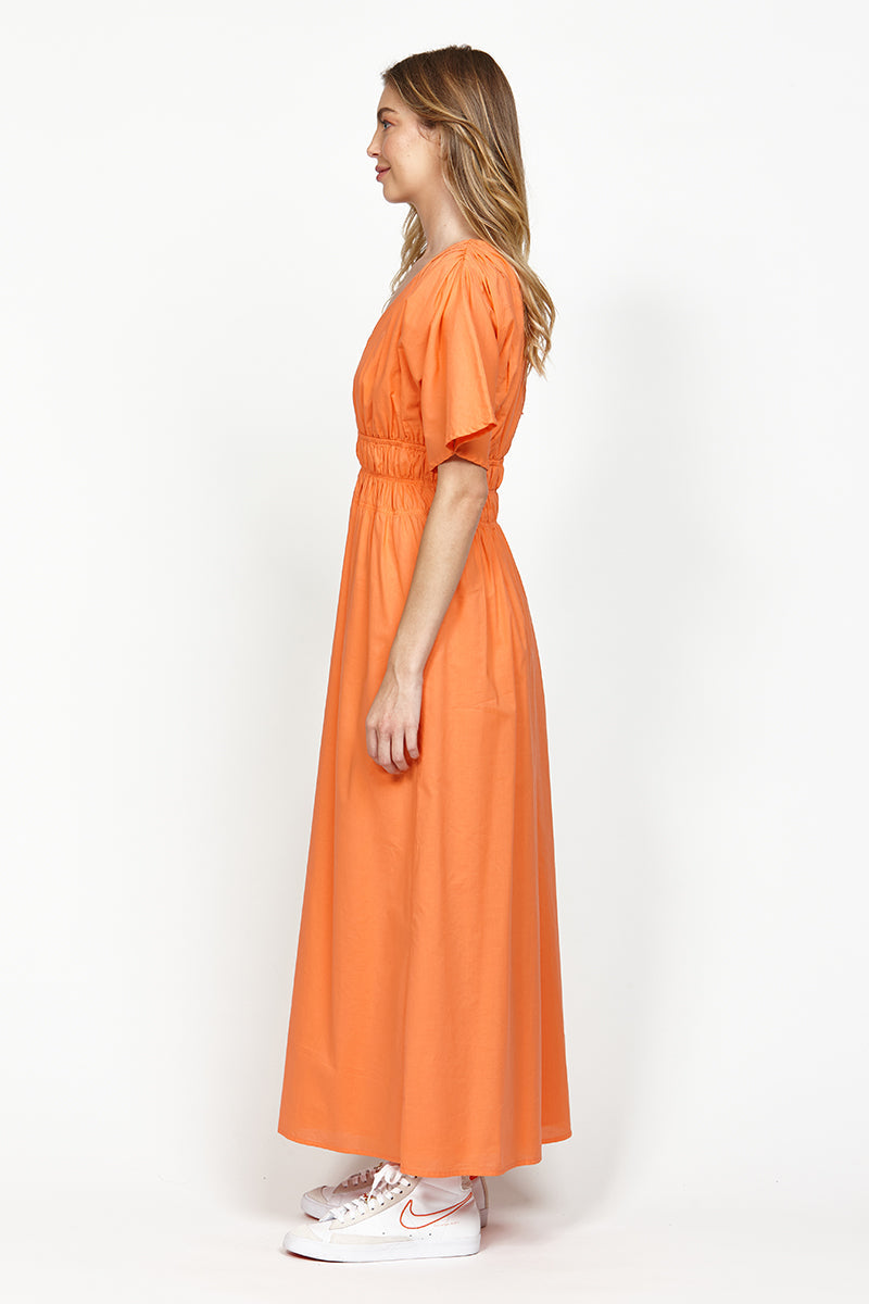 Commodore Orange SS Midi Dress - Women's Short Sleeve Summer Flowy Dress for Casual Outings, Beach Vacations & Date Nights