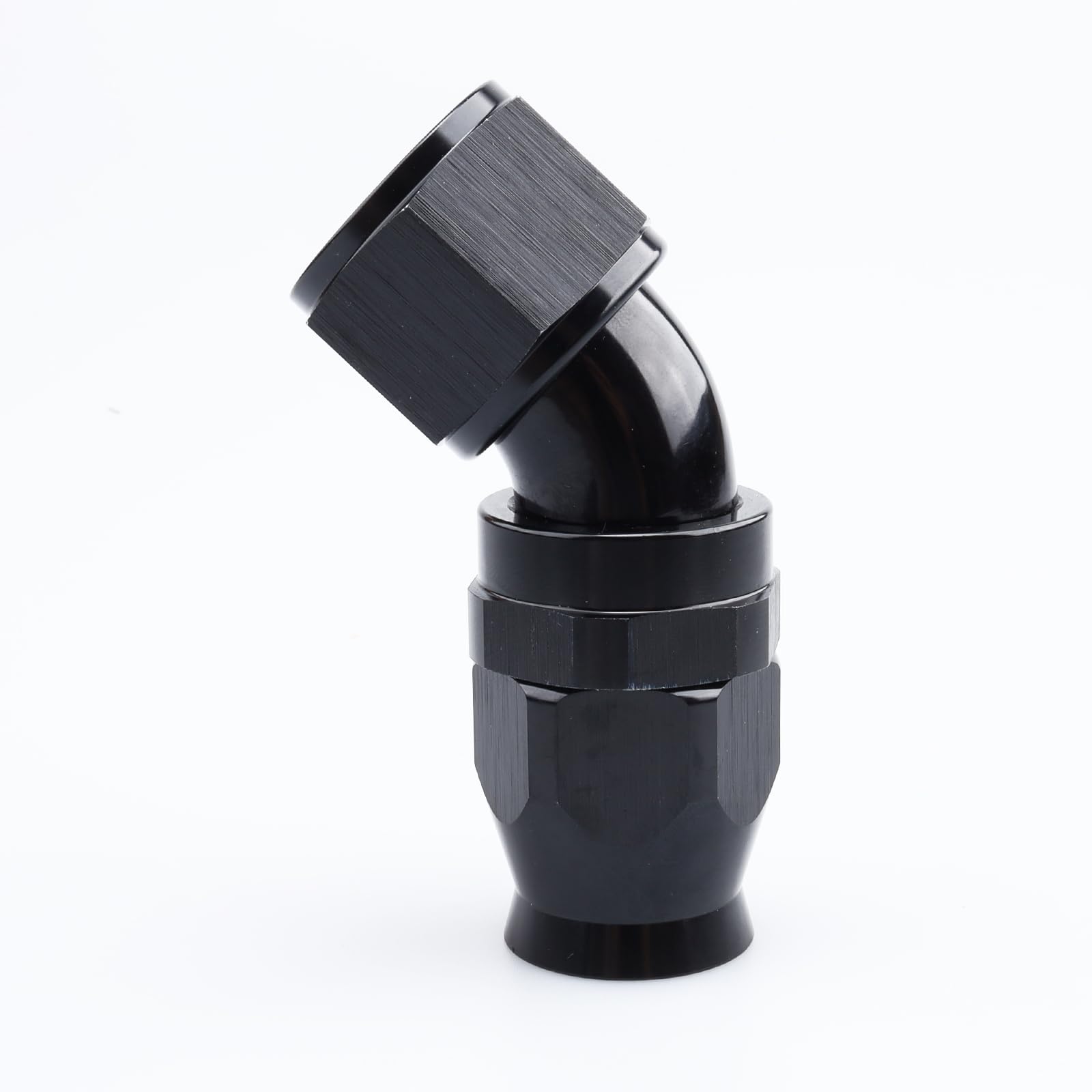 Black Aluminum 45° AN12 Female PTFE Hose Fitting for Fuel Lines - Automotive & Marine Use