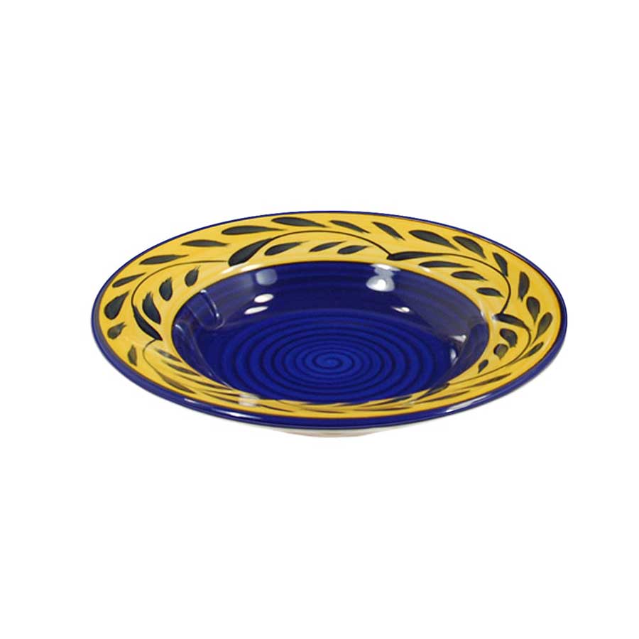4-Piece Rimmed Soup Bowl Set - Blue & Yellow Country French Style for Elegant Dining & Entertaining