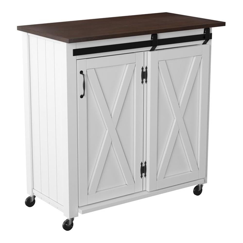 SEI Furniture Leshire Barn-Door Kitchen Cart - Rolling Kitchen Island with Storage for Small Spaces | Perfect for Pantry Organization, Coffee Bar, or Extra Counter Space in Apartments