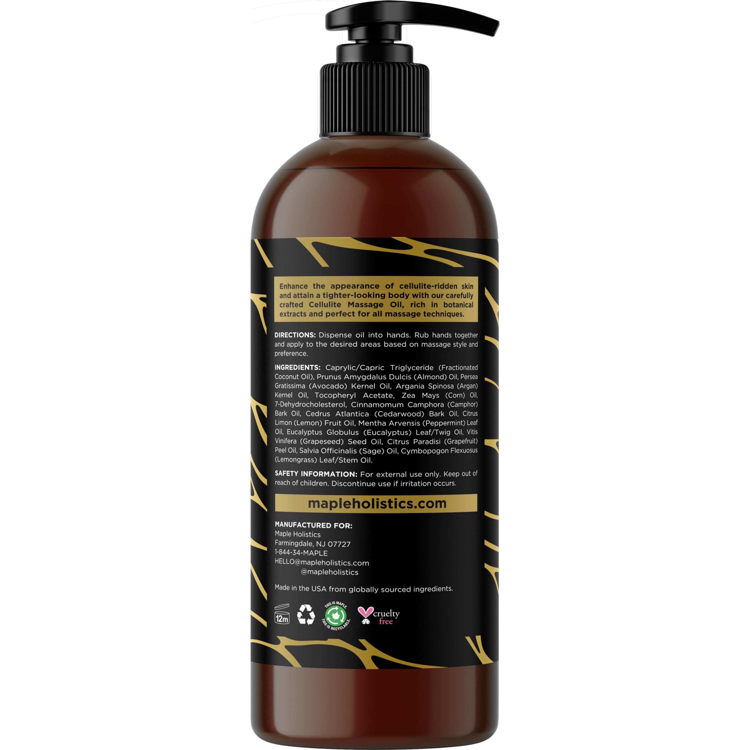 Premium Anti-Cellulite Massage Oil for Thighs & Buttocks - Skin Tightening & Firming Body Oil with Essential Oils - Best for Massage Tools & Body Sculpting - Citrus Scent - Perfect for Post-Workout Recovery & Spa Treatments
