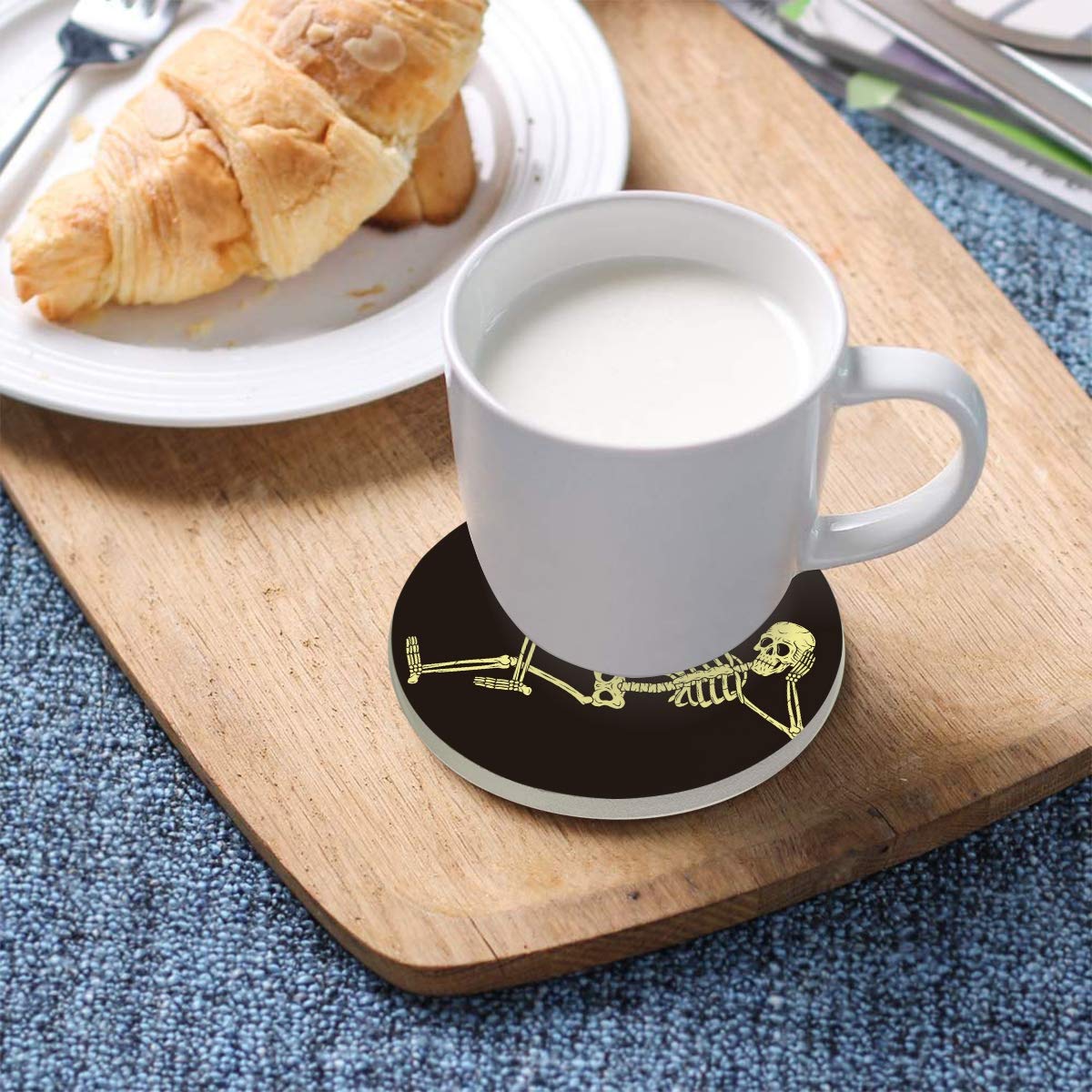 Funny Skull Ceramic Coasters - Heat-Resistant Drink Coasters with Cork Base for Cocktails, Beer & Coffee - Perfect for Halloween Parties, Home Bar Decor & Gifts