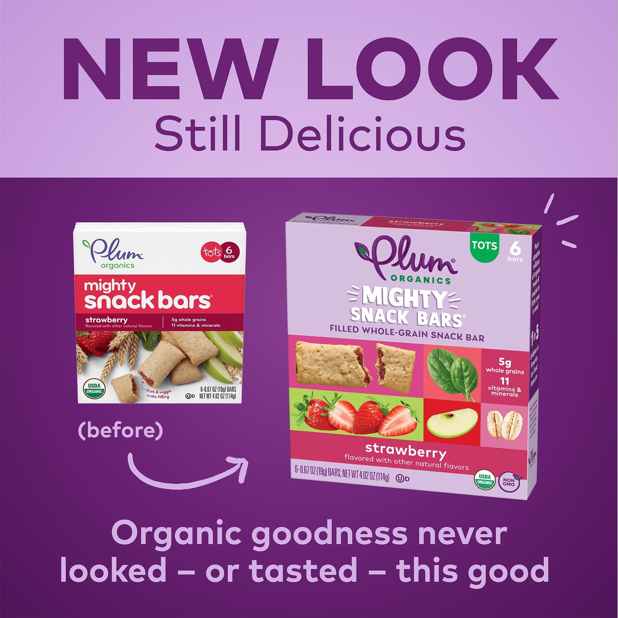 Organic Plum Mighty Snack Bars - Strawberry (6 Pack) - Healthy Toddler Snacks for On-the-Go