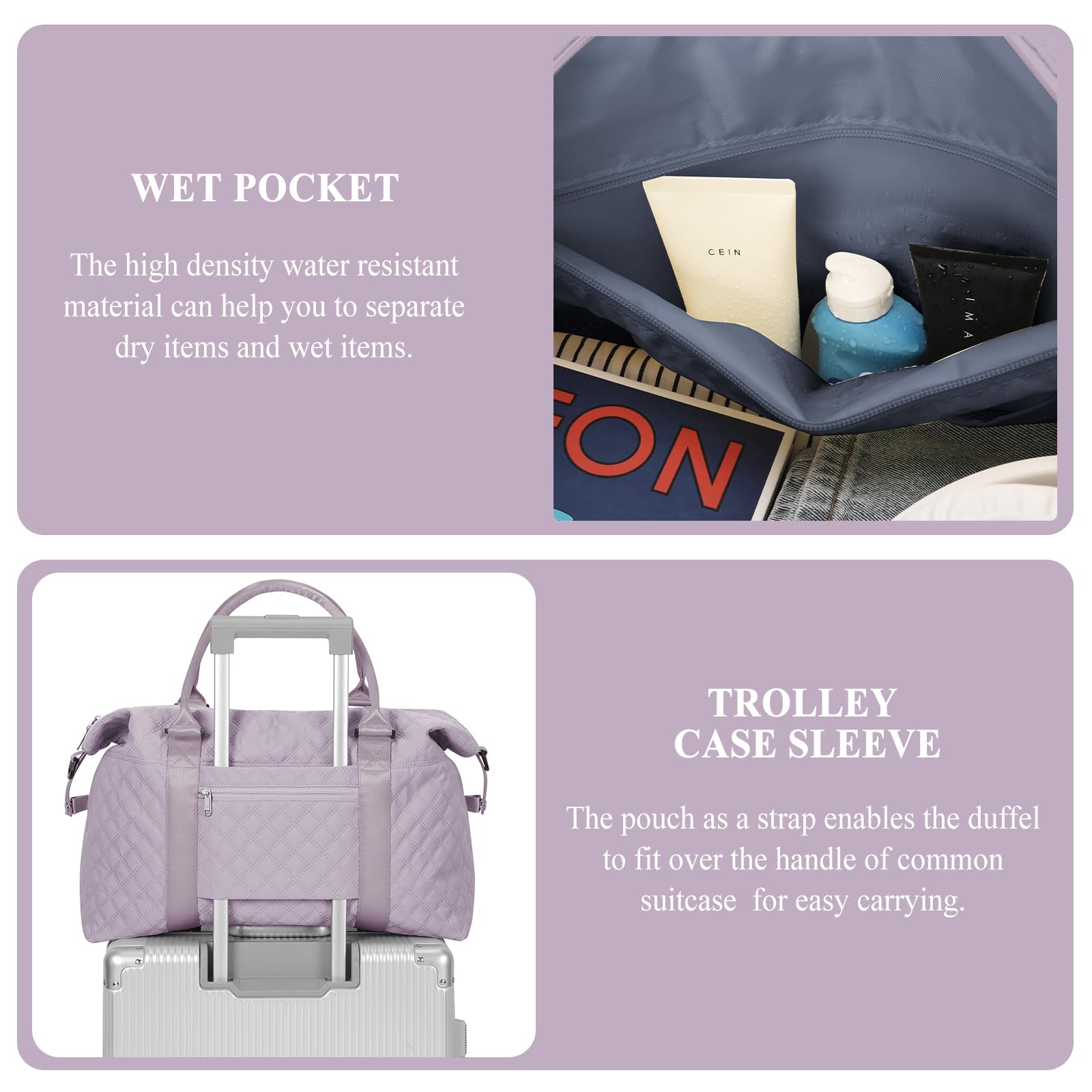 Stylish Women's Travel Bag - Waterproof Overnight Duffel & Weekender with Toiletry Organizer & Wet Pocket - Perfect Gym Bag & Personal Item Carry-On for Weekend Getaways, Business Trips & Workouts