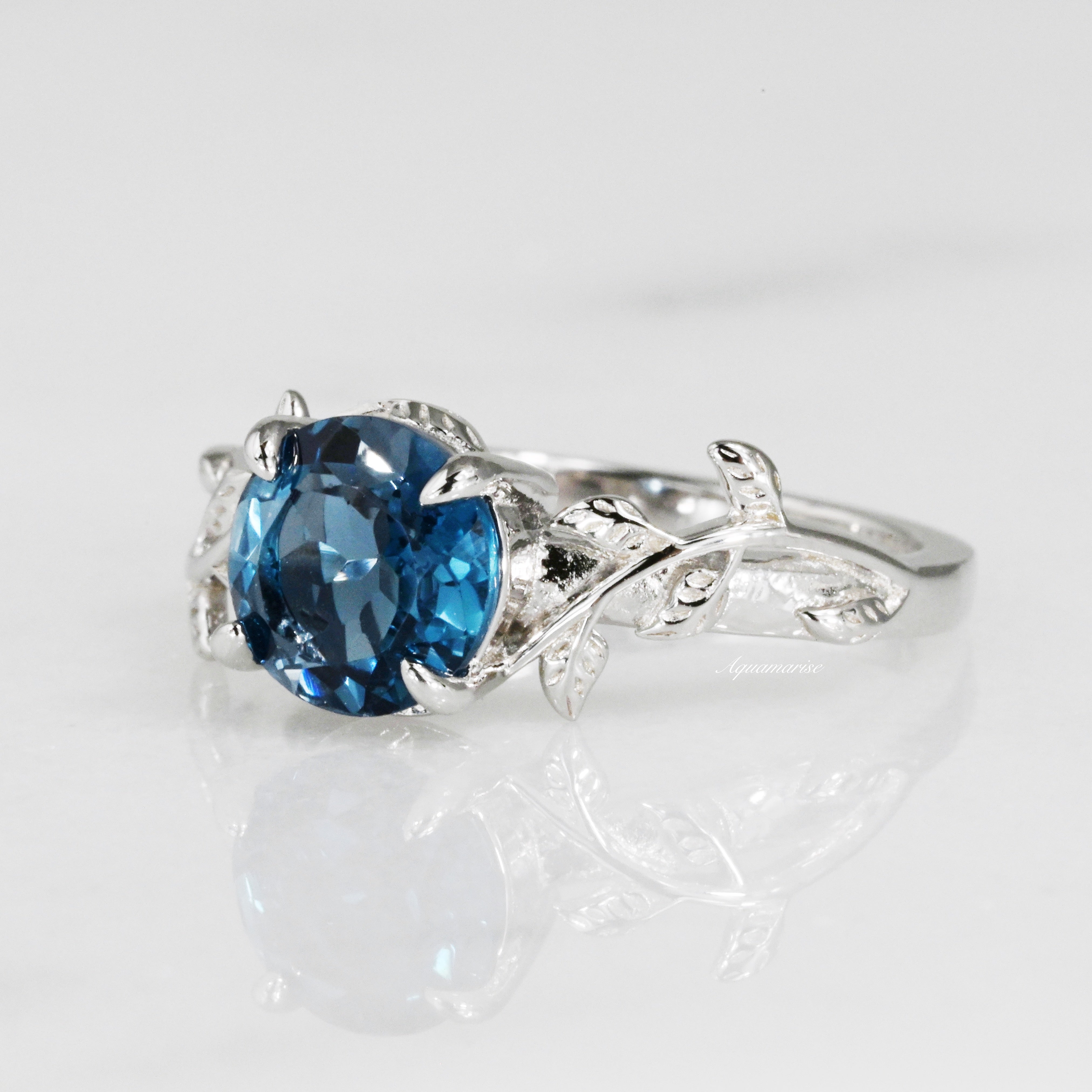 Natural London Blue Topaz Leaf Ring in Sterling Silver - Elegant Jewelry for Women, Perfect for Weddings, Anniversaries & Special Occasions
