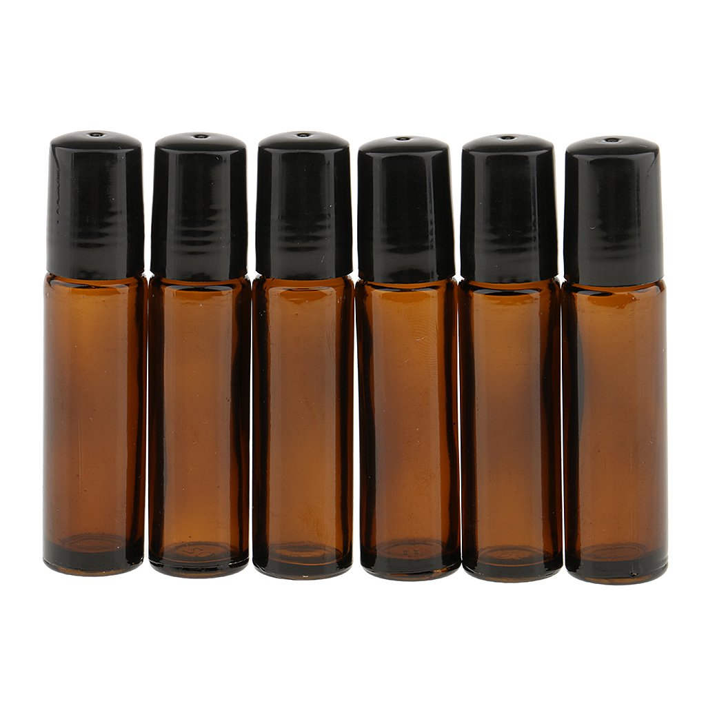 LOSA 6-Pack 10ml Empty Glass Roll-On Bottles for Essential Oils & Perfumes - Dark Brown - Perfect for DIY Aromatherapy, Travel & Gift Making