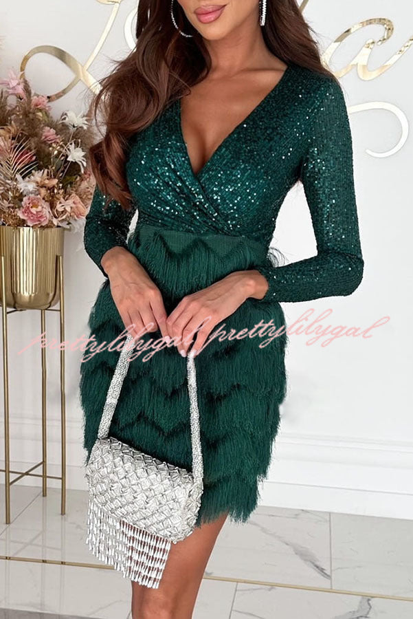 Sparkling Sequin Patchwork Tiered Fringe Mini Dress for Women | Sexy Club & Party Outfit | Perfect for Nightlife, Dancing, and Special Occasions