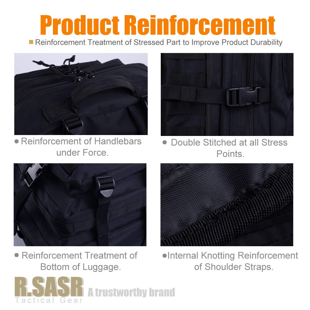 Black Tactical Backpack - Military Molle Rucksack for Outdoor Hiking, Camping & Travel | Durable Waterproof Army Backpack for Men & Women