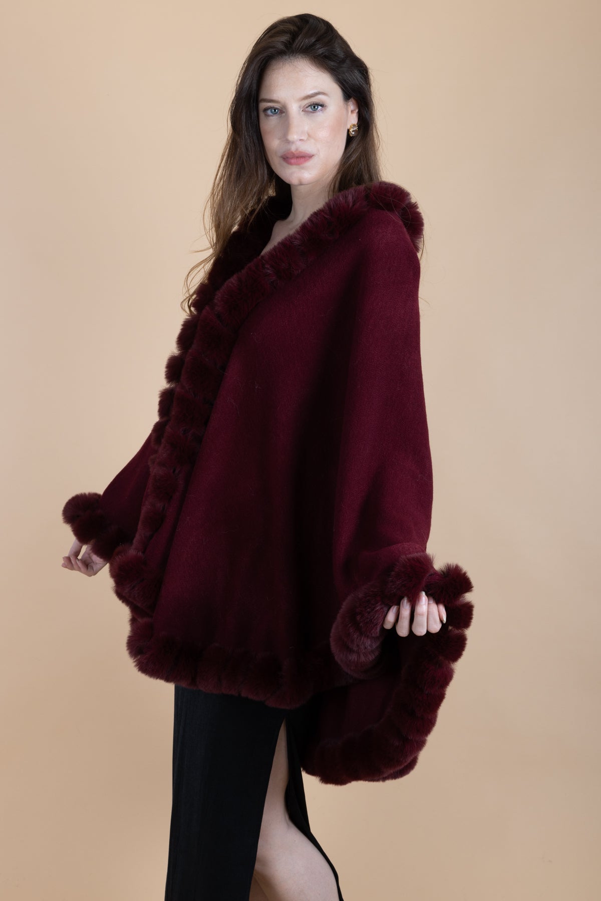 Elegant Faux Fur Cape Kimono Jacket - Women's Soft Winter Wrap Coat for Parties, Weddings & Evening Events
