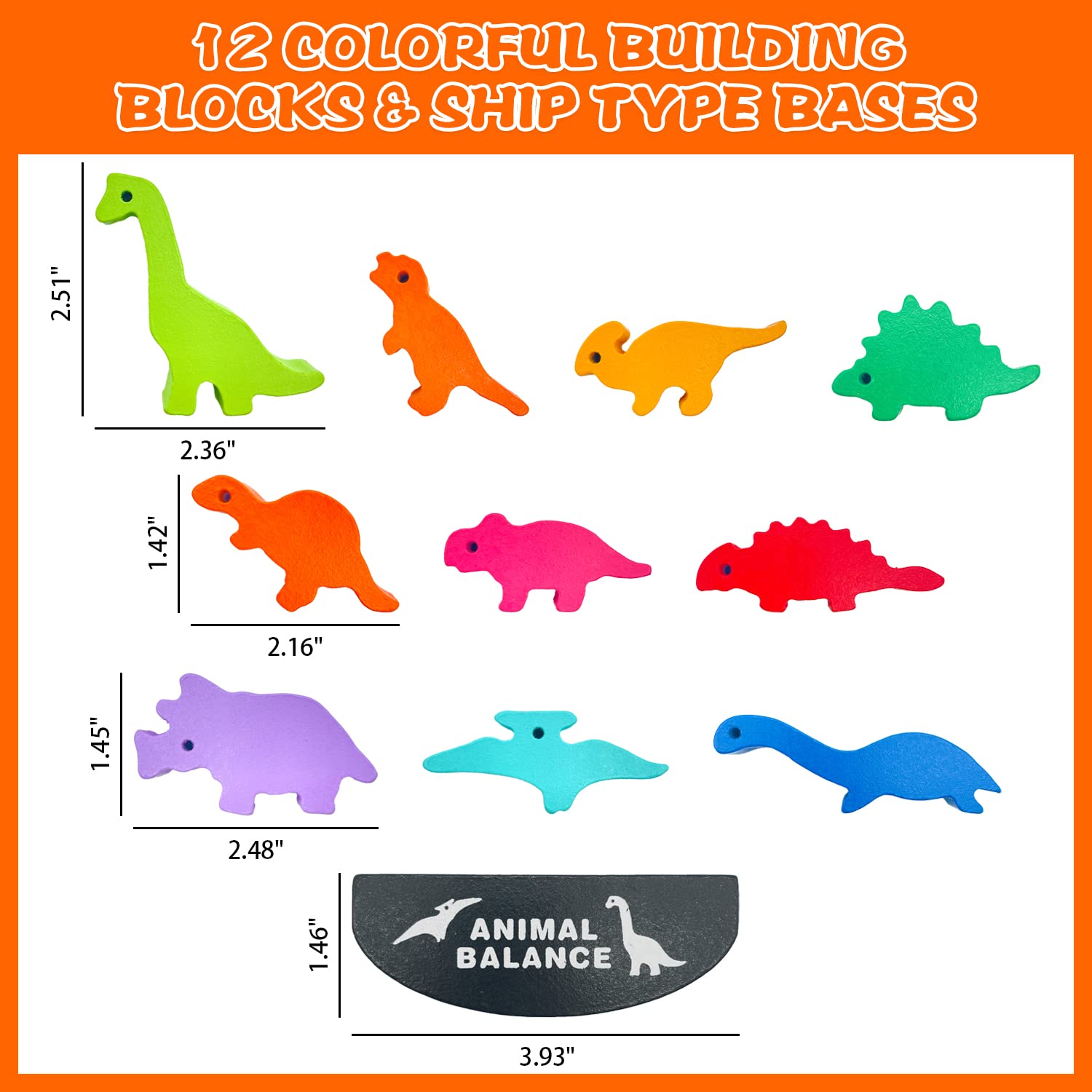 Dinosaur Wooden Balance Blocks - Montessori Stacking Building Toys for Kids, Educational Preschool Learning Games for Boys & Girls - Perfect Birthday Party Gift & Classroom Activity (Dino Theme)