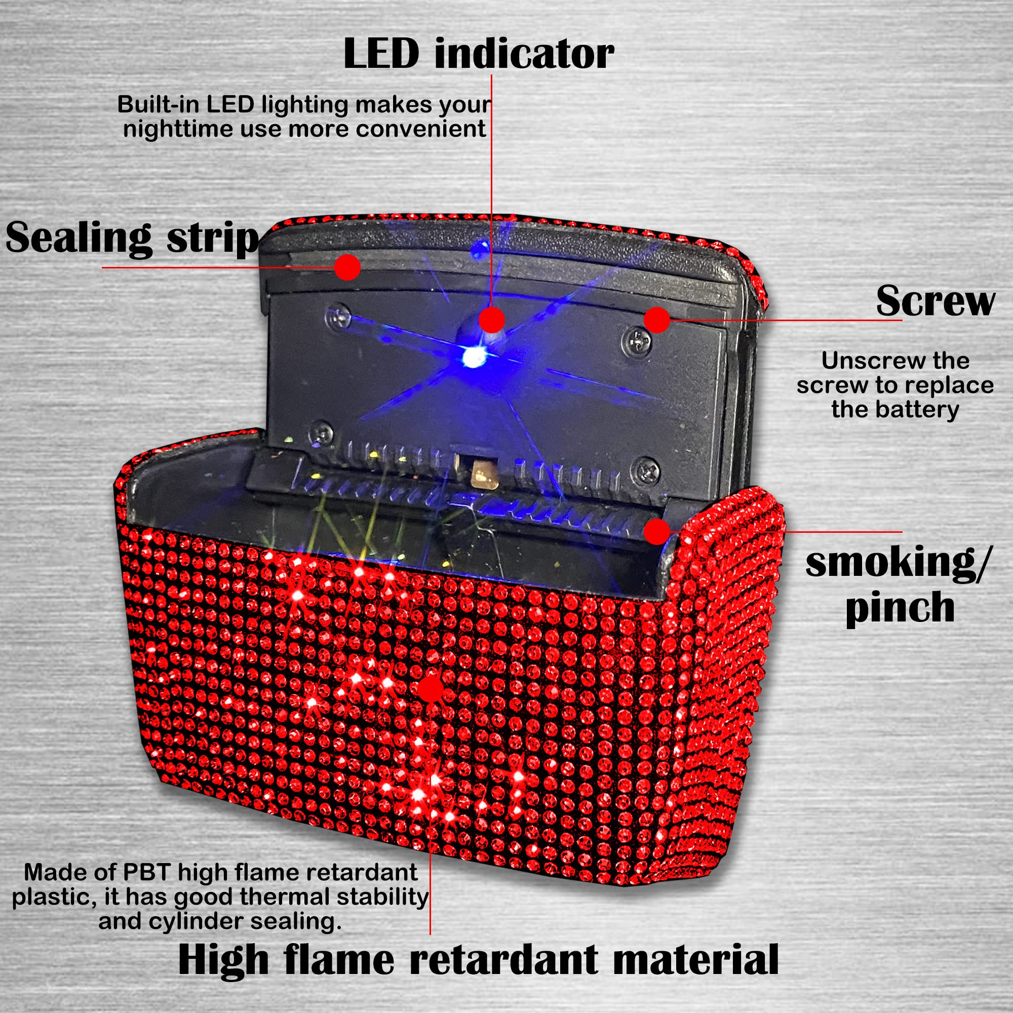 Smokeless Car Cup Holder Ashtray with Lid & Blue LED Light - Auto Cigarette Lighter Ashtray for Vehicles - Perfect for Road Trips, Commuting and Smoking Drivers (Red)