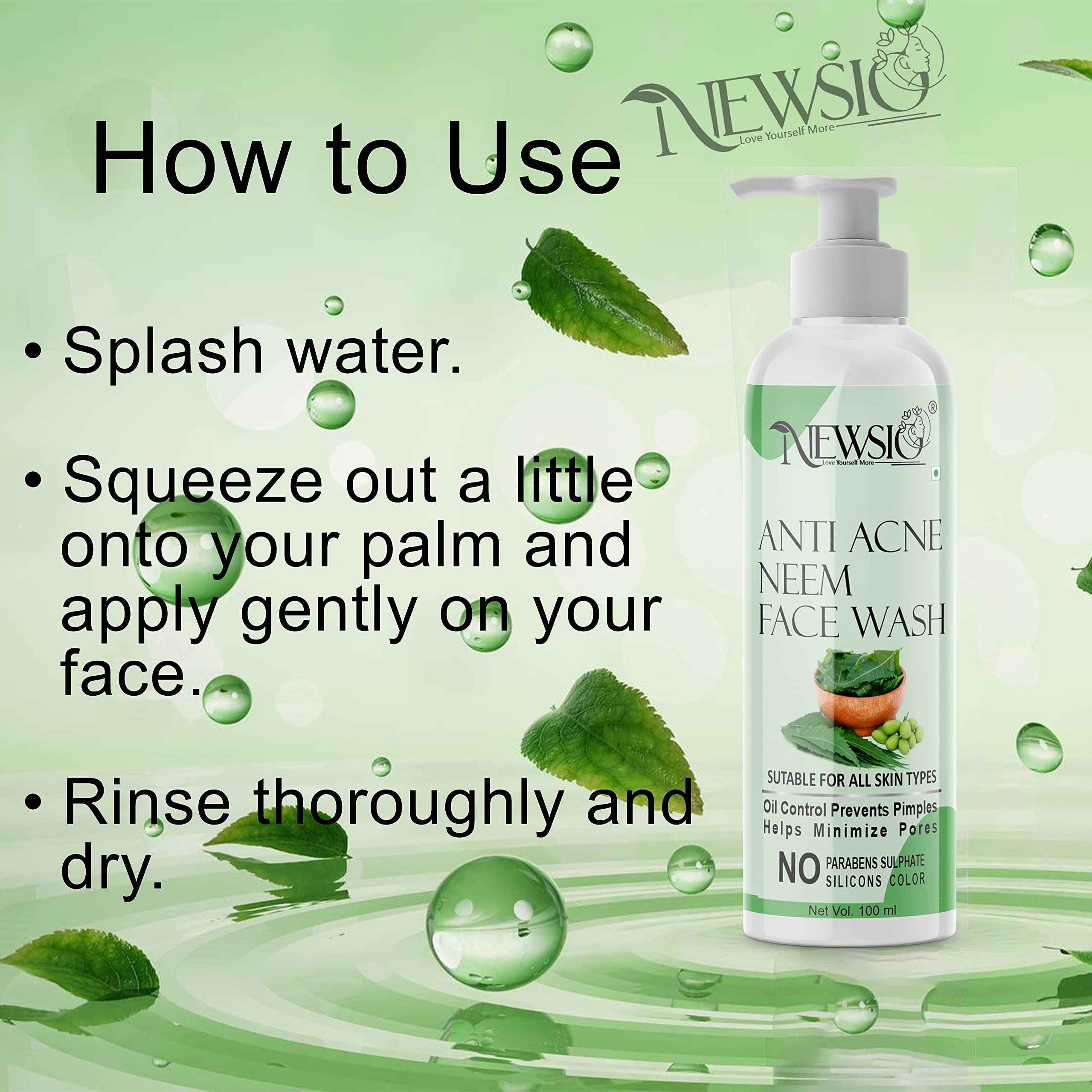 Newsio Anti Acne Neem Face Wash for Oily Skin - Tea Tree & Aloe Vera Formula for Pimple Marks Removal & Glowing Skin | Daily Cleanser for Acne-Prone Skin, Blackhead Treatment & Clear Complexion | Perfect for Morning & Night Skincare Routine