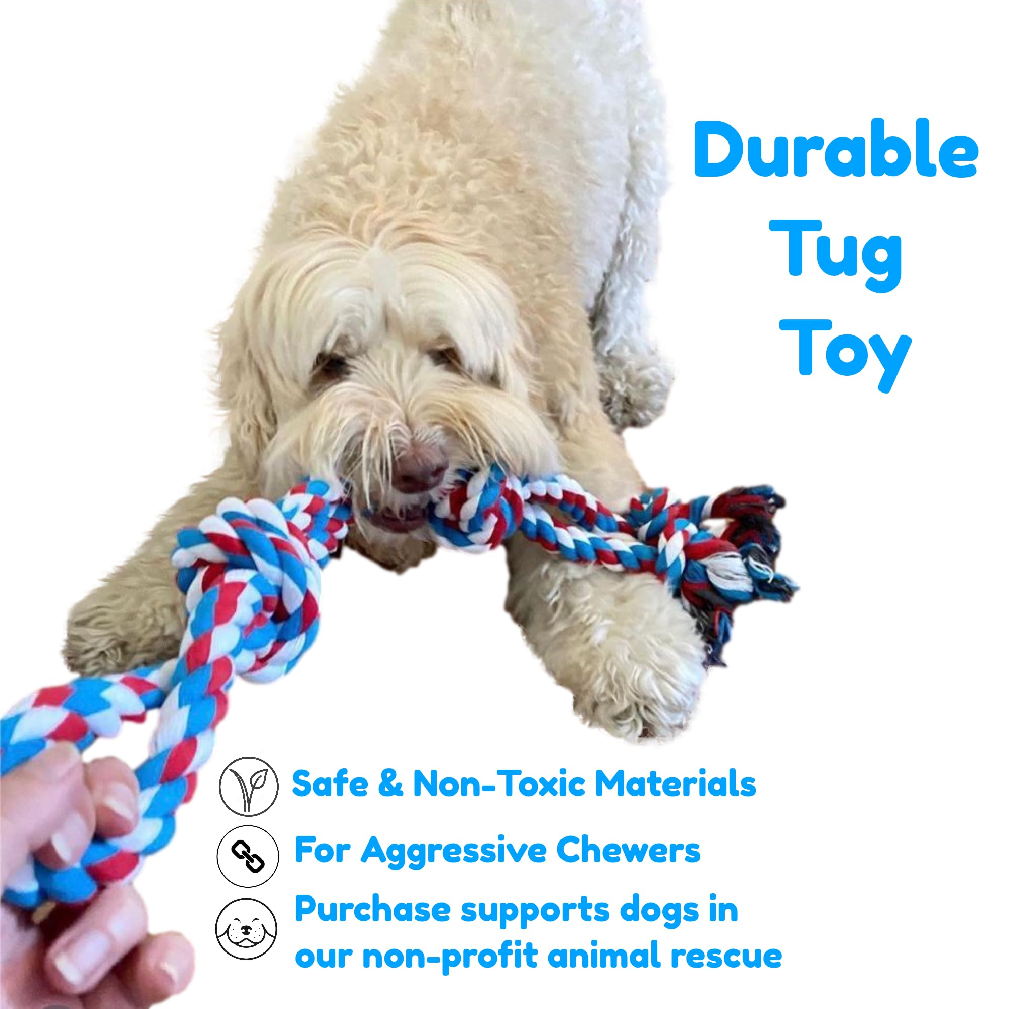 XL Nearly Indestructible Dog Rope Toy for Aggressive Chewers - Tough Tug of War Dog Toy for Large Dogs - Supports Non-Profit Dog Rescue - Perfect for Outdoor Play and Indoor Training, Red