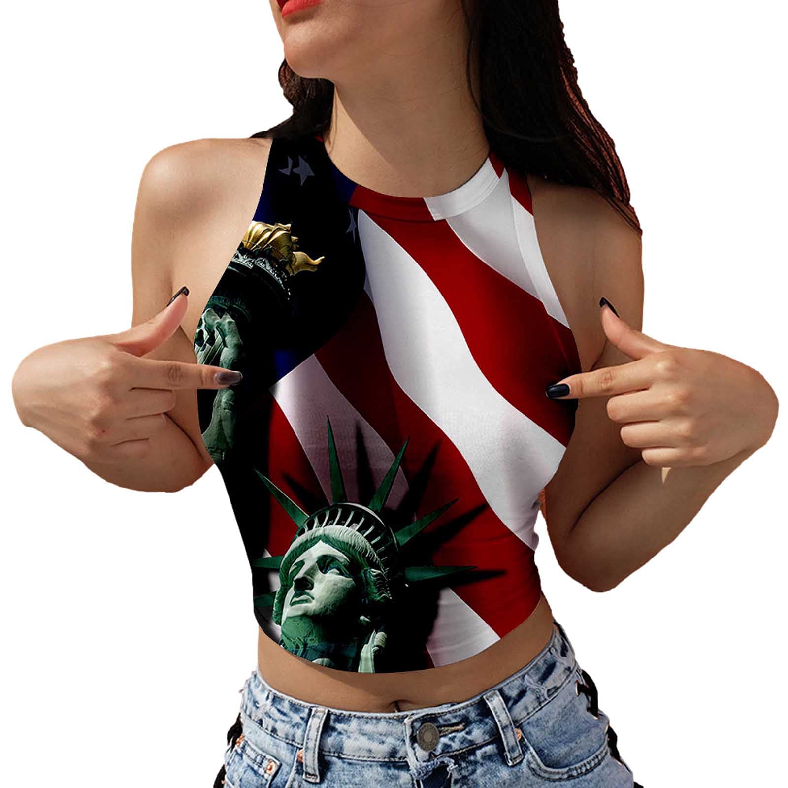 Women's American Flag Print Crop Top Tank - Sexy Patriotic Sleeveless Shirt for Workout, Gym & Casual Wear | Comfortable Fashion Tee for 4th of July, Summer & Outdoor Activities