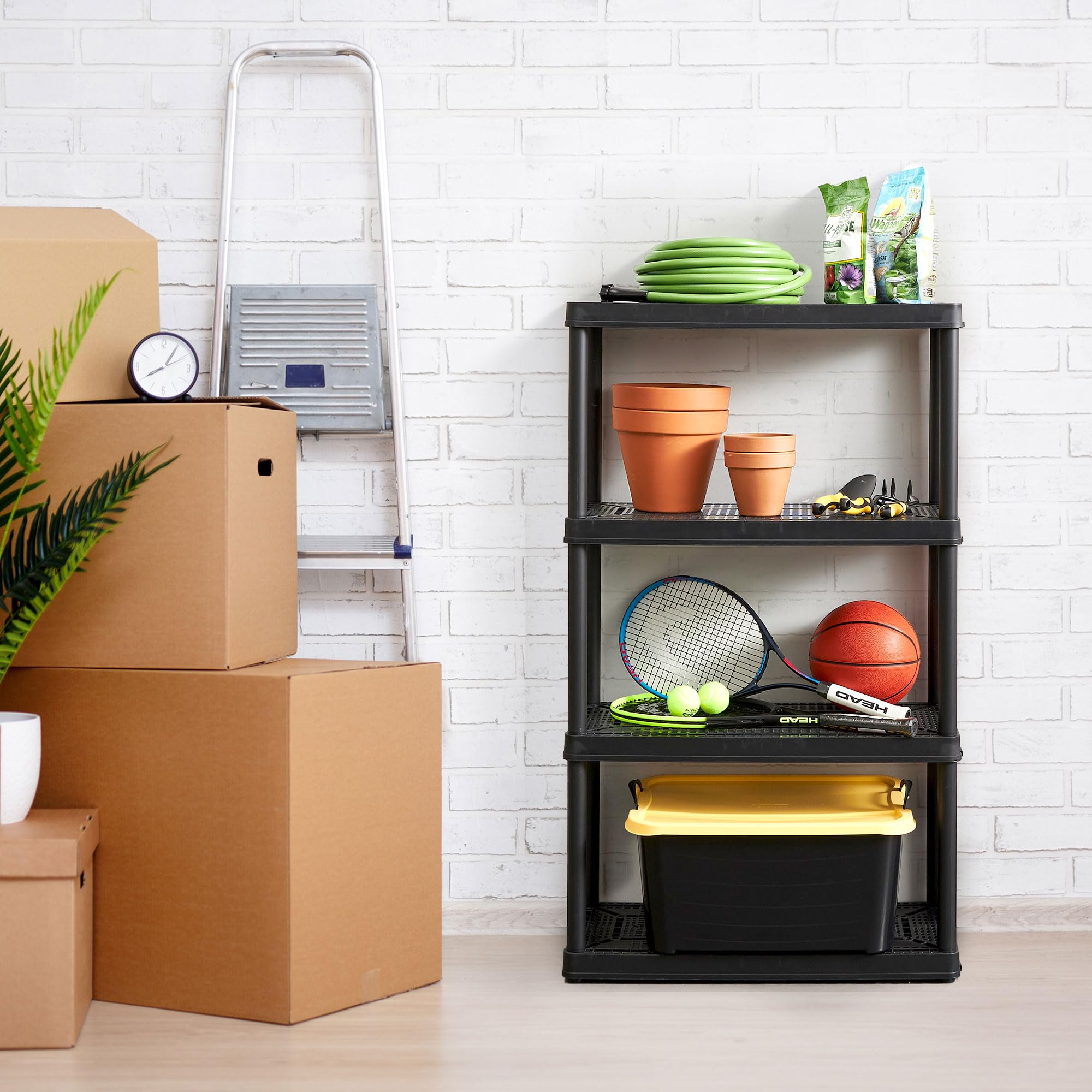 Gracious Living 4-Pack XL Heavy-Duty Storage Shelves | Knect-A-Shelf System | Black Metal Shelving Unit | Perfect for Garage, Basement & Closet Organization